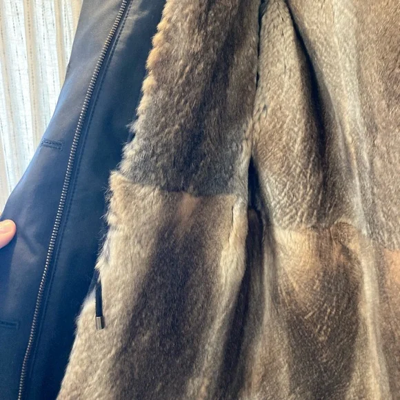 Yves Salomon Army Black Fur Lined jacket 34